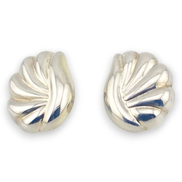 Source Unknown Jewelry - Sterling Silver Puffy Wings Clip-On Geometric Statement Earrings ca 1990s